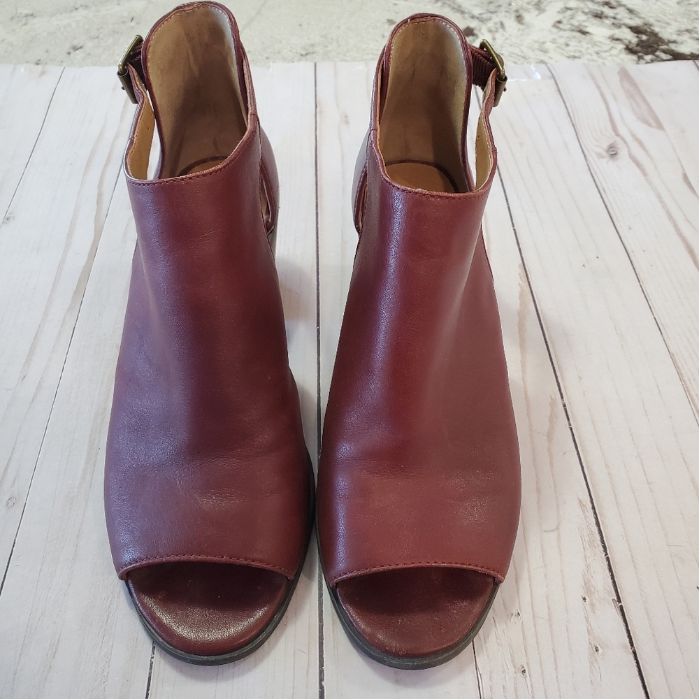 Lucky Brand Burgundy Leather Barimo Open Toe Bootie Size 7.5 - Picture 12 of 16